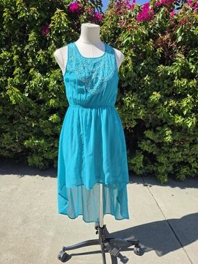 Turquoise Beaded Sequin Dress Women's Small Vintage Style Sleeveless High Low